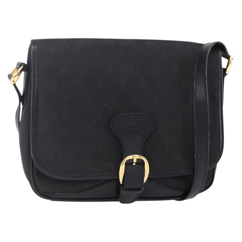Authentic GUCCI GG Canvas Shoulder Bag Black Gold